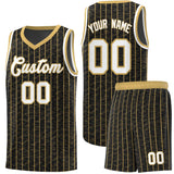 Custom Black Custom Gray Pinstripe Retro Sets Uniform Basketball Jersey