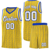 Custom Gold Custom Gray Pinstripe Retro Sets Uniform Basketball Jersey