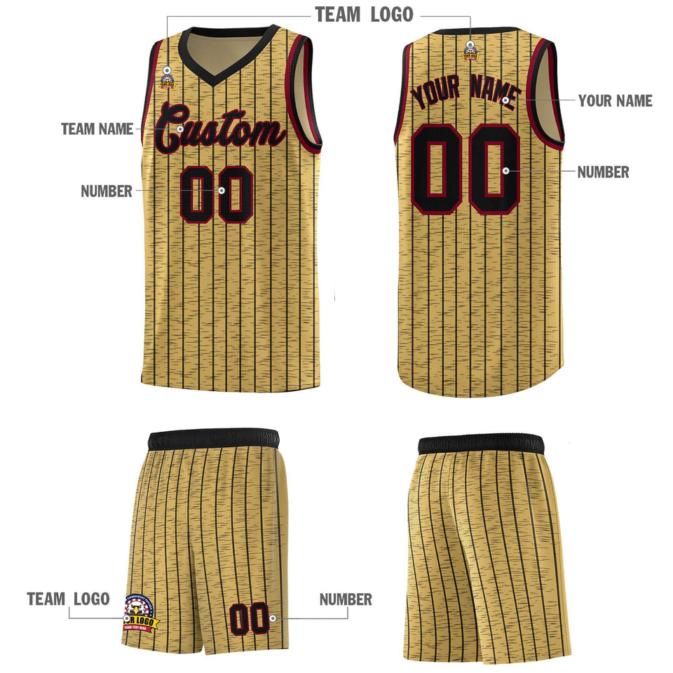 Custom Old Gold Custom Gray Pinstripe Retro Sets Uniform Basketball Jersey