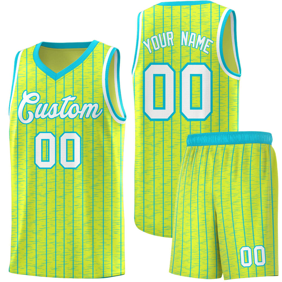 Custom Fluorescent Green Custom Gray Pinstripe Retro Sets Uniform Basketball Jersey