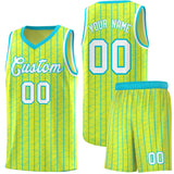 Custom Fluorescent Green Custom Gray Pinstripe Retro Sets Uniform Basketball Jersey