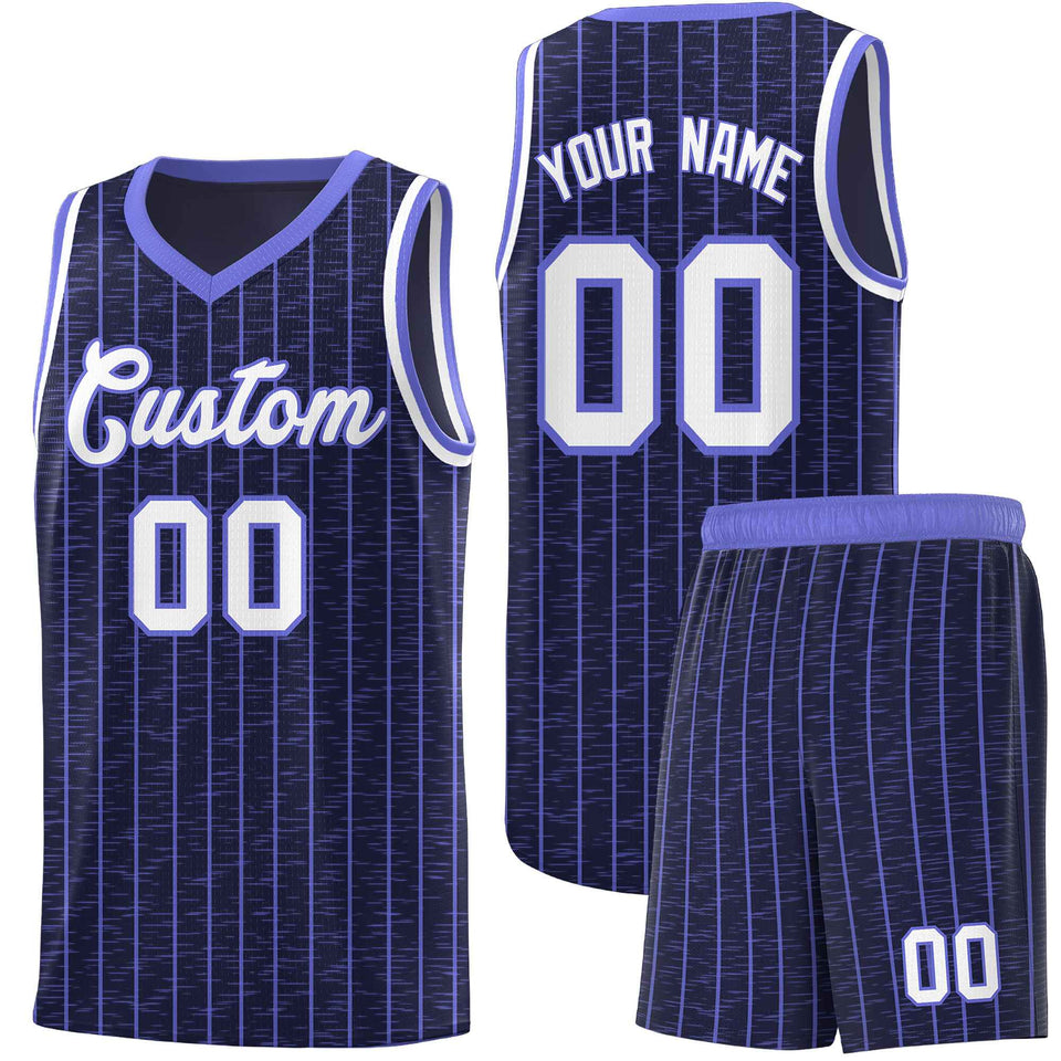 Custom Navy Custom Gray Pinstripe Retro Sets Uniform Basketball Jersey