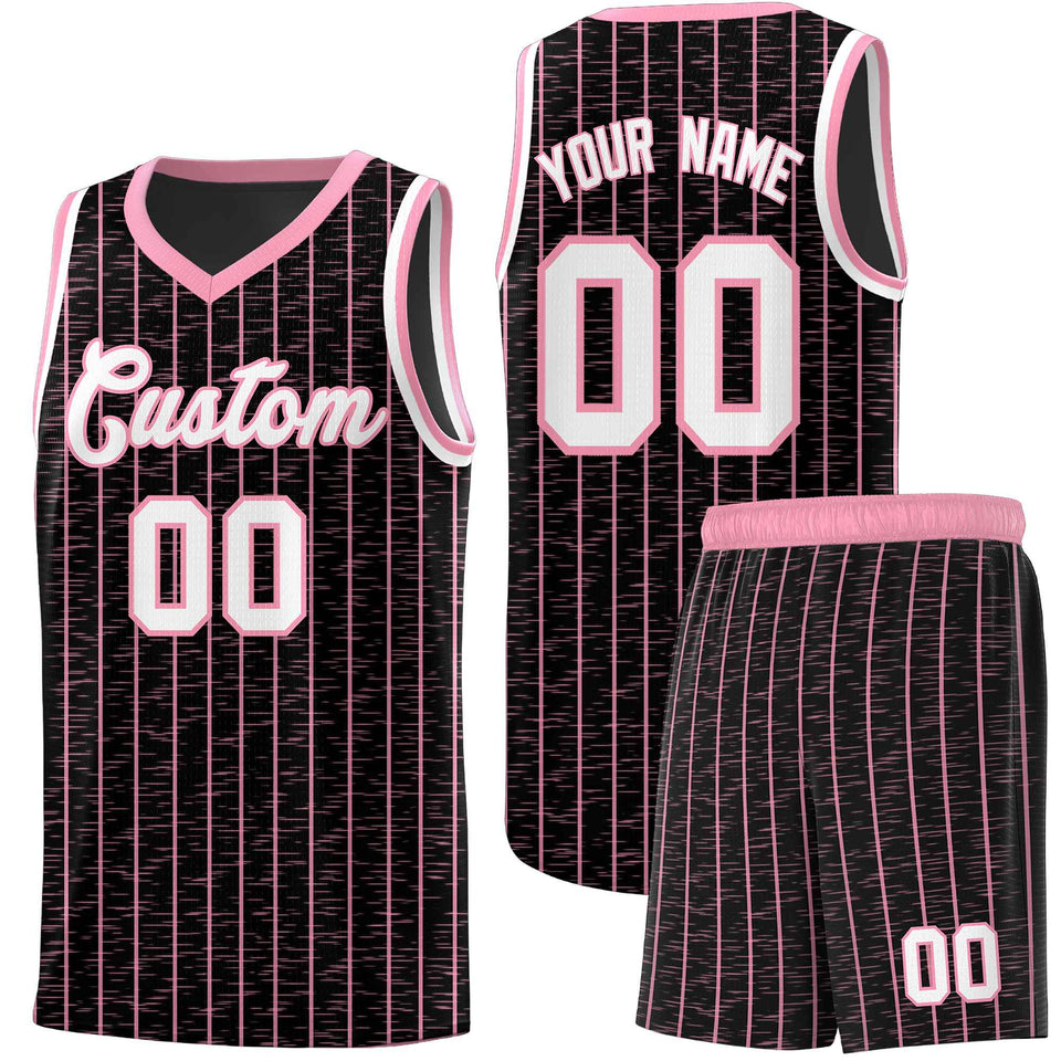 Custom Black Custom Gray Pinstripe Retro Sets Uniform Basketball Jersey