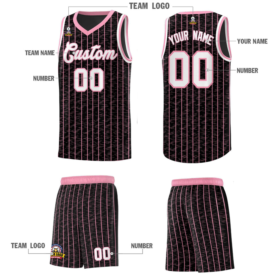 Custom Black Custom Gray Pinstripe Retro Sets Uniform Basketball Jersey