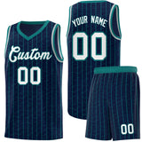 Custom Navy Custom Gray Pinstripe Retro Sets Uniform Basketball Jersey