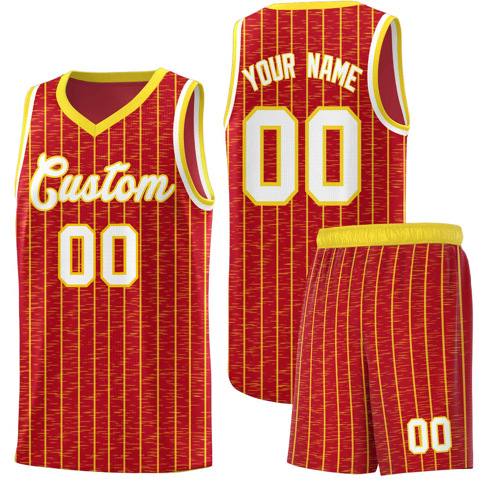 Custom Red Custom Gray Pinstripe Retro Sets Uniform Basketball Jersey
