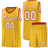 Custom Gold Custom Gray Pinstripe Retro Sets Uniform Basketball Jersey