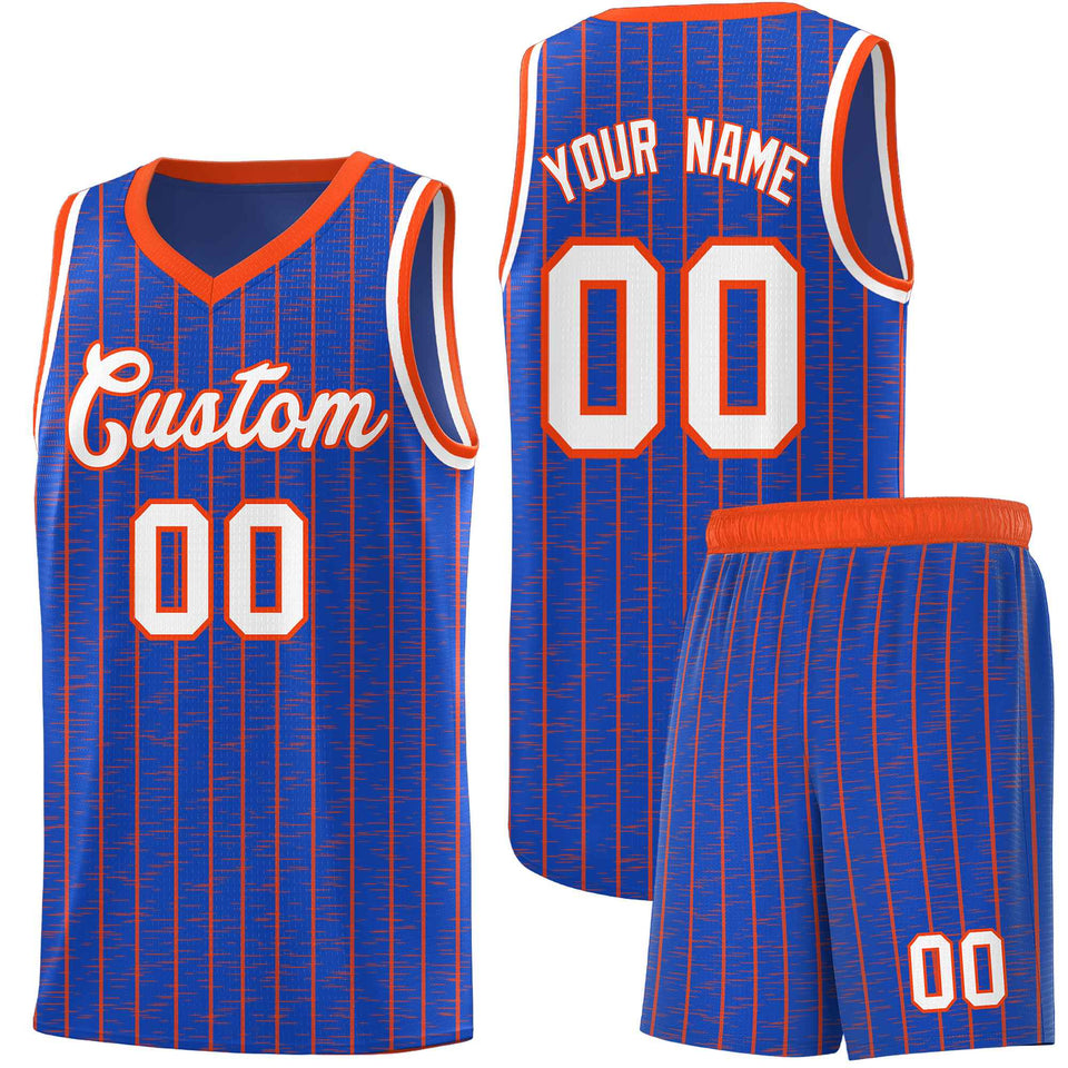 Custom Royal Blue Custom Gray Pinstripe Retro Sets Uniform Basketball Jersey