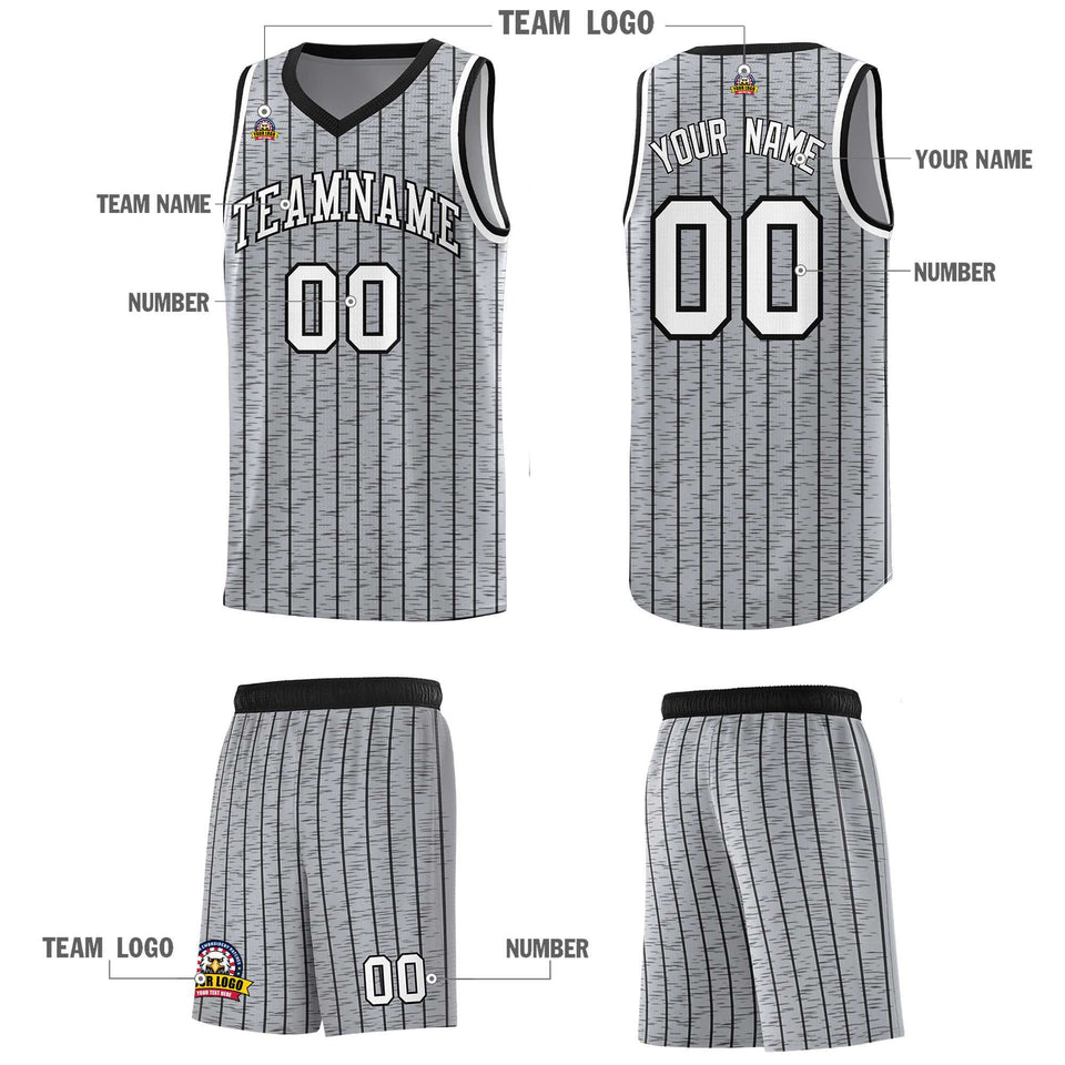 Custom Gray Custom Gray Pinstripe Retro Sets Uniform Basketball Jersey