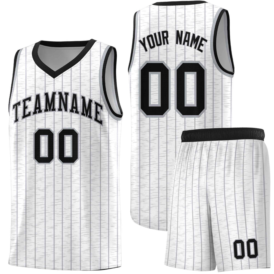 Custom White Custom Gray Pinstripe Retro Sets Uniform Basketball Jersey