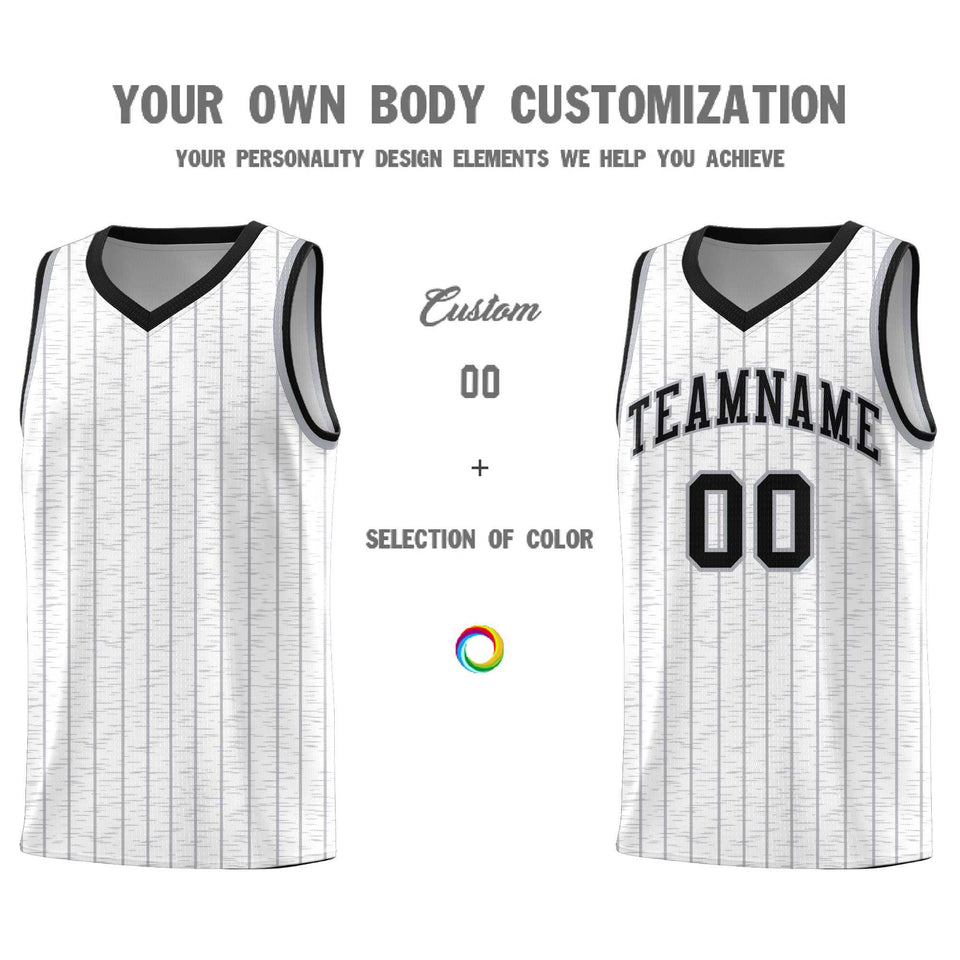 Custom White Custom Gray Pinstripe Retro Sets Uniform Basketball Jersey