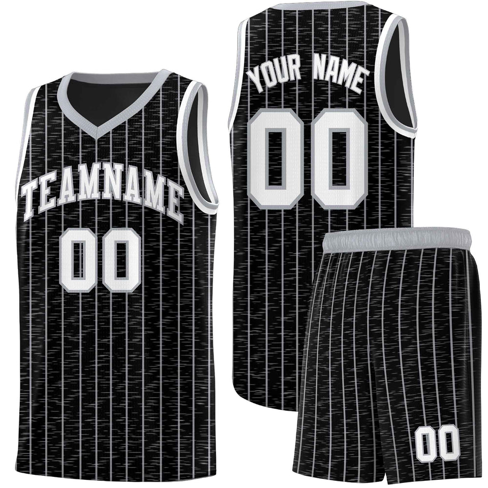 Custom Black Custom Gray Pinstripe Retro Sets Uniform Basketball Jersey