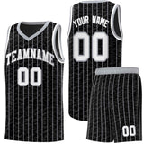 Custom Black Custom Gray Pinstripe Retro Sets Uniform Basketball Jersey