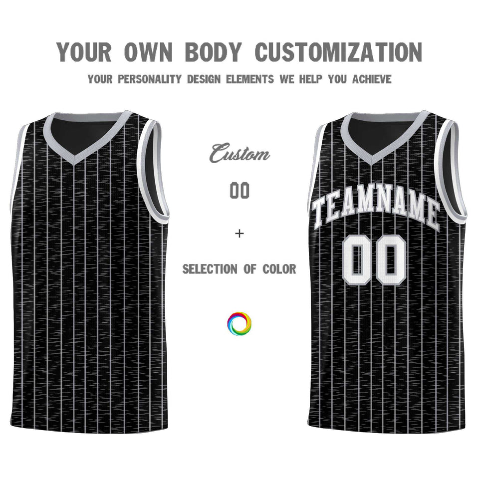 Custom Black Custom Gray Pinstripe Retro Sets Uniform Basketball Jersey