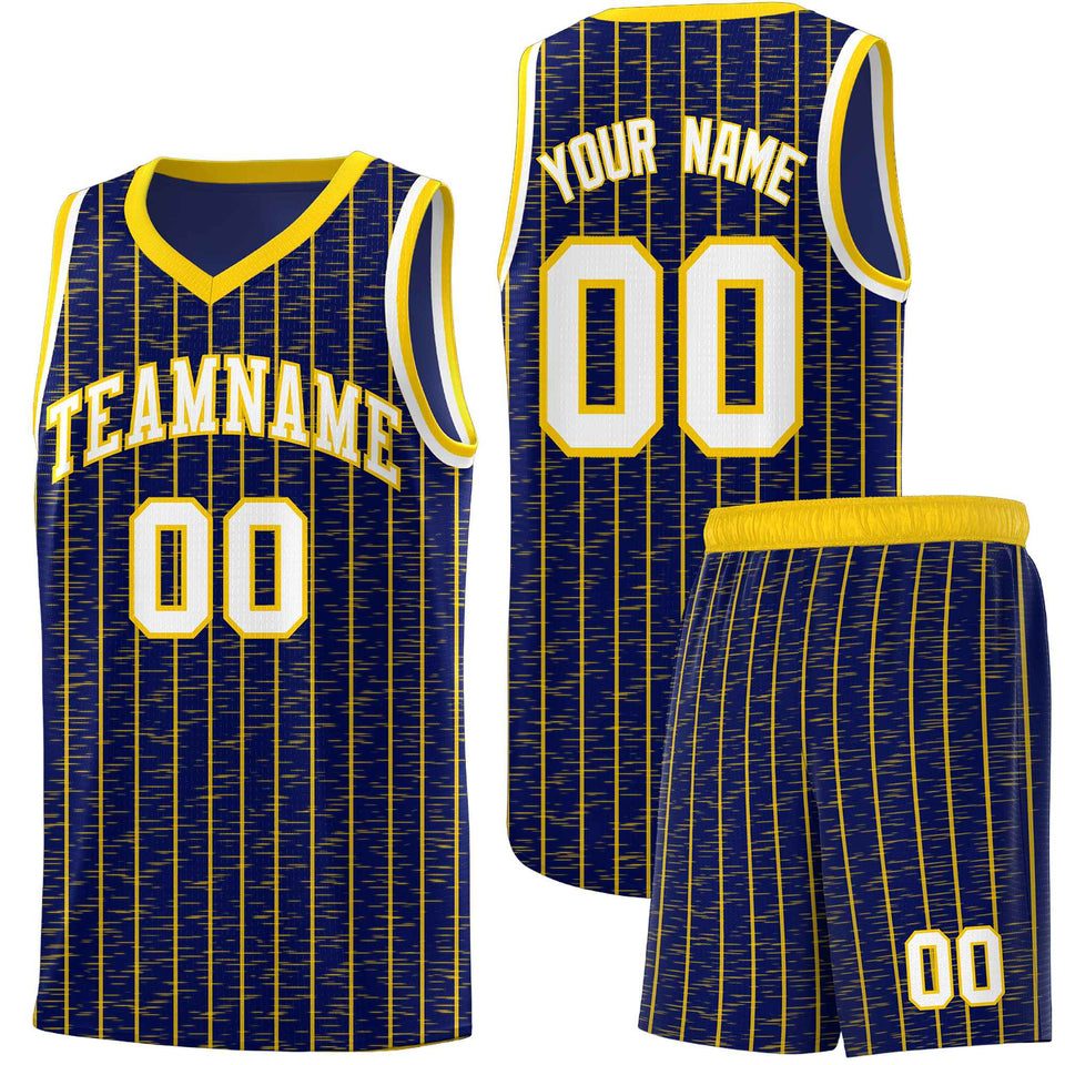 Custom Navy Custom Gray Pinstripe Retro Sets Uniform Basketball Jersey