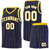 Custom Navy Custom Gray Pinstripe Retro Sets Uniform Basketball Jersey