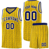 Custom Gold Custom Gray Pinstripe Retro Sets Uniform Basketball Jersey