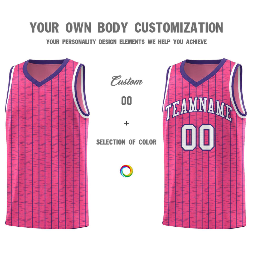 Custom Pink Custom Gray Pinstripe Retro Sets Uniform Basketball Jersey