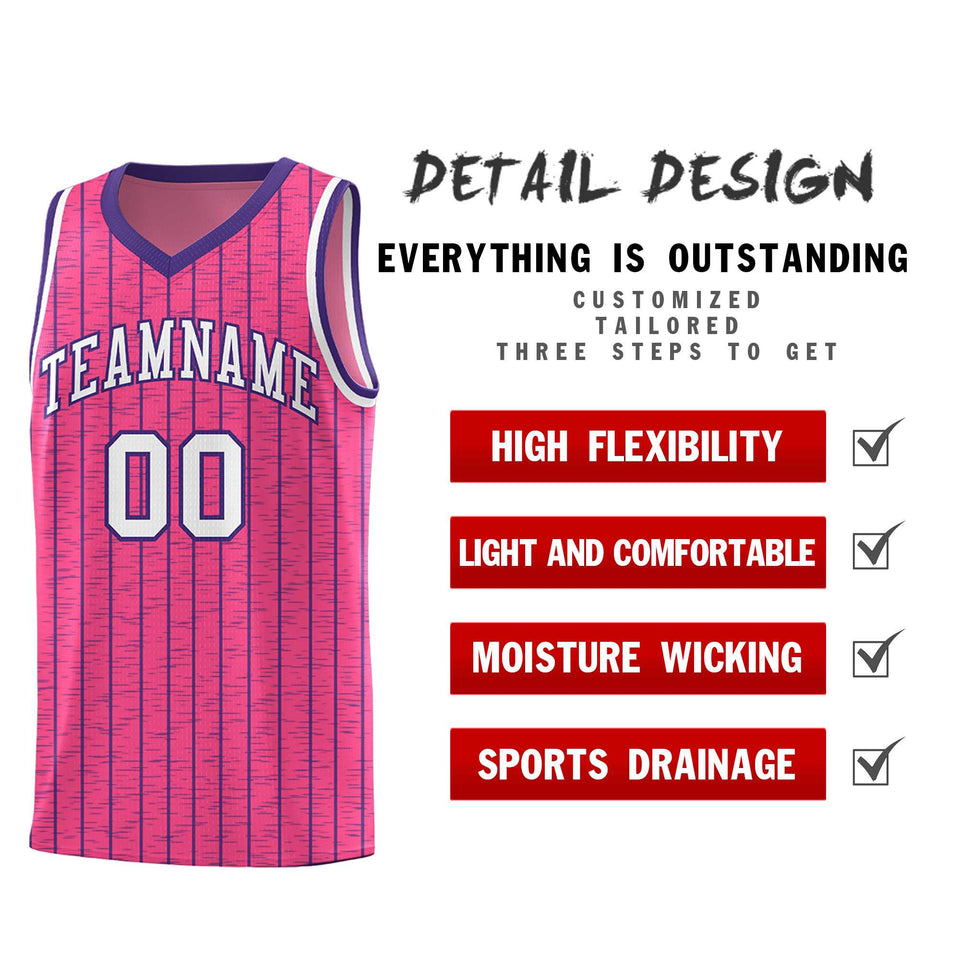 Custom Pink Custom Gray Pinstripe Retro Sets Uniform Basketball Jersey