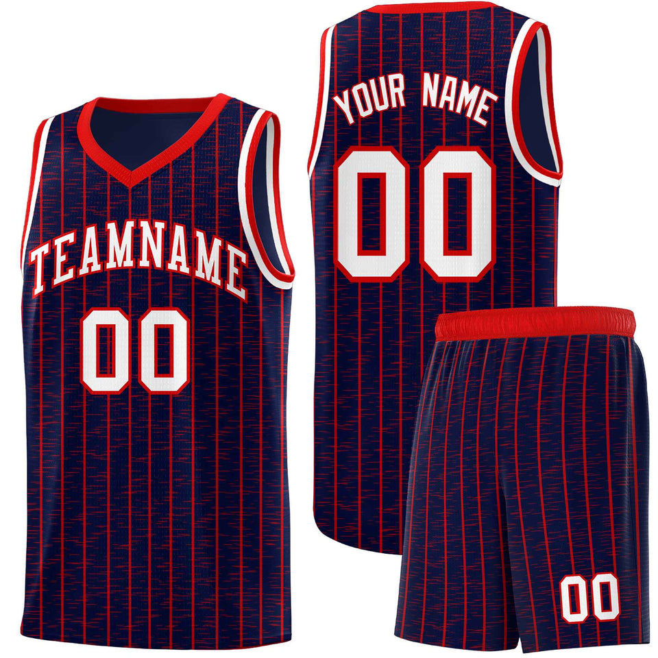 Custom Navy Custom Gray Pinstripe Retro Sets Uniform Basketball Jersey