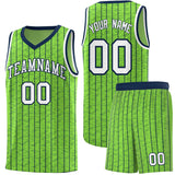 Custom Fluorescent Green Custom Gray Pinstripe Retro Sets Uniform Basketball Jersey