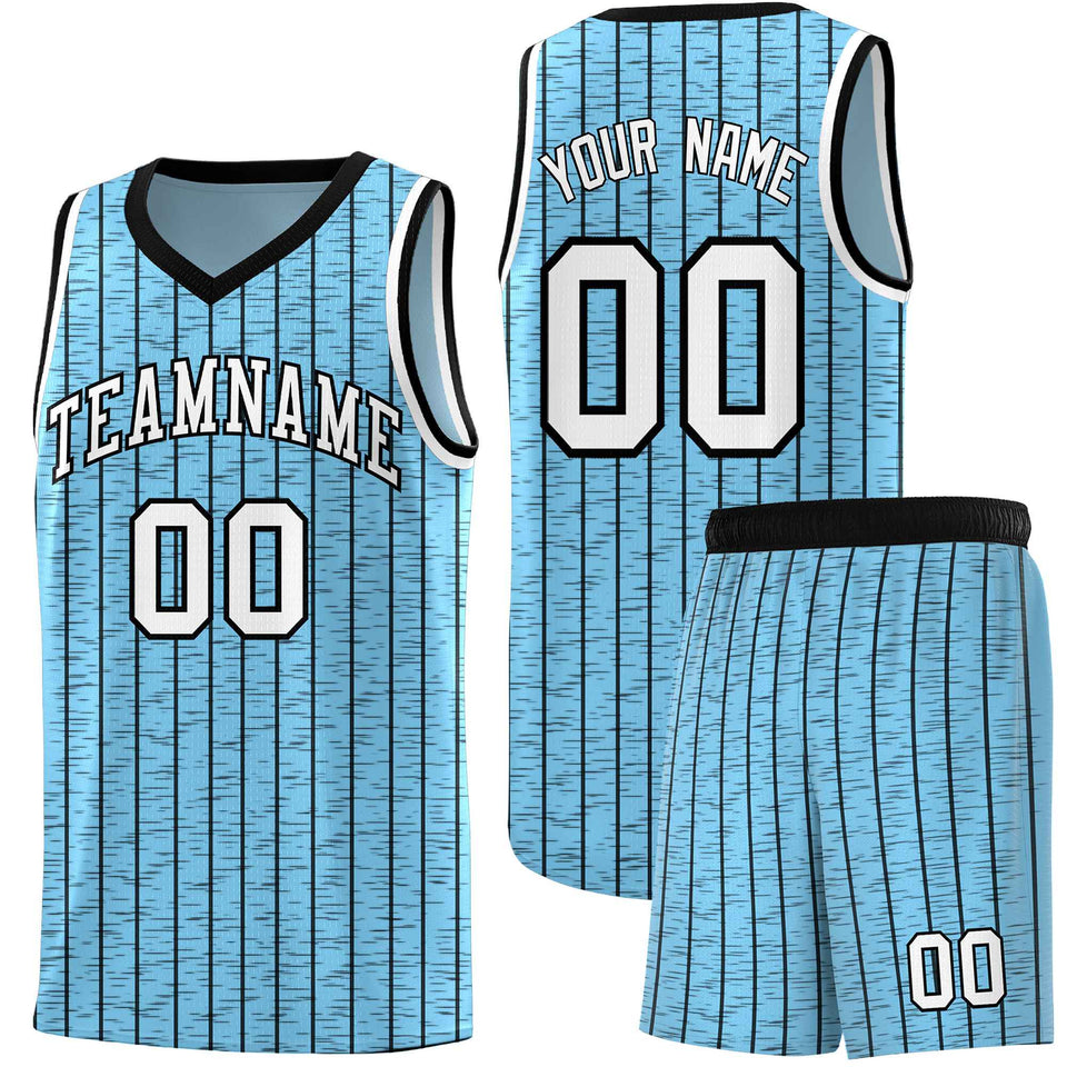 Custom Light Blue Custom Gray Pinstripe Retro Sets Uniform Basketball Jersey