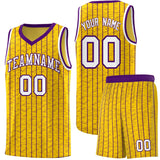 Custom Gold Custom Gray Pinstripe Retro Sets Uniform Basketball Jersey