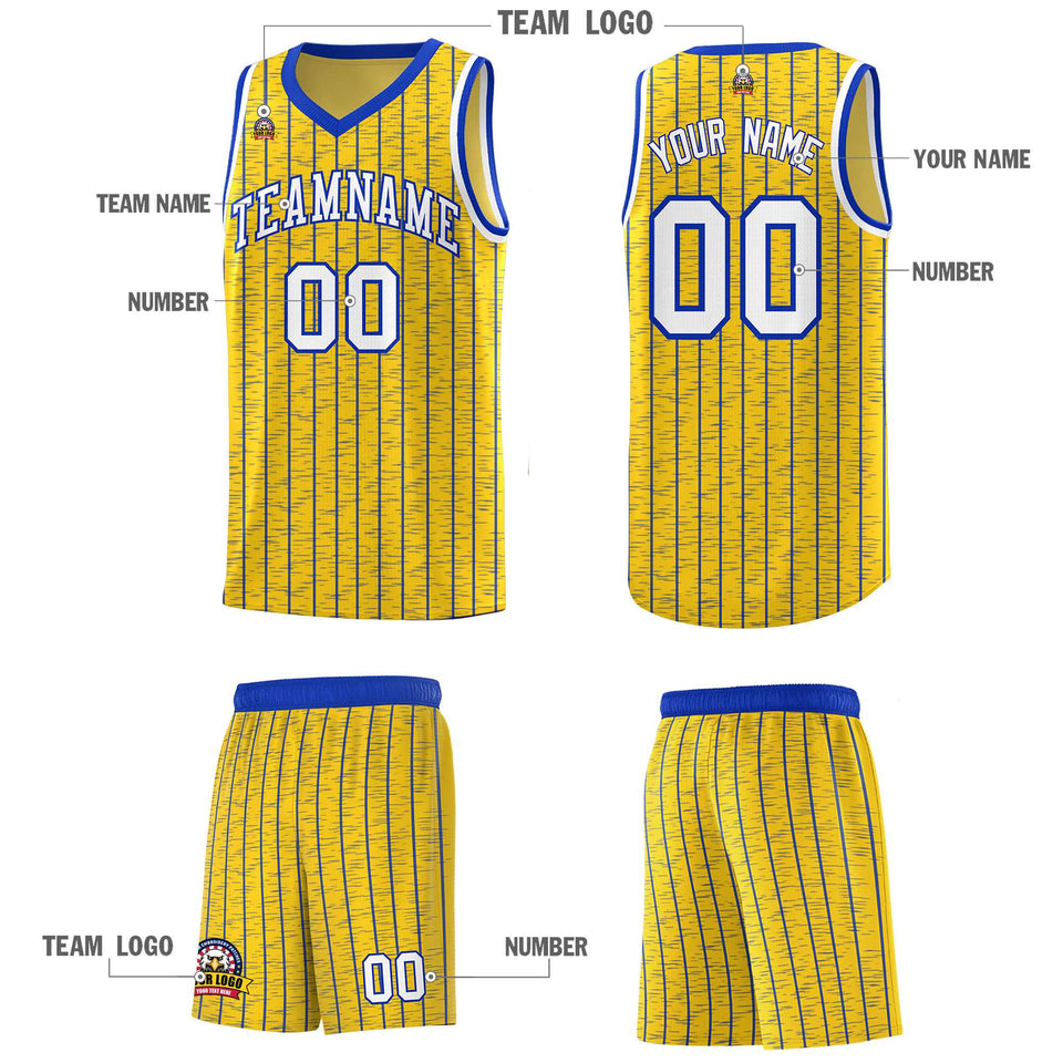 Custom Gold Custom Gray Pinstripe Retro Sets Uniform Basketball Jersey