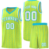 Custom Fluorescent Green Custom Gray Pinstripe Retro Sets Uniform Basketball Jersey