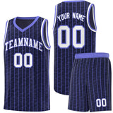 Custom Navy Custom Gray Pinstripe Retro Sets Uniform Basketball Jersey