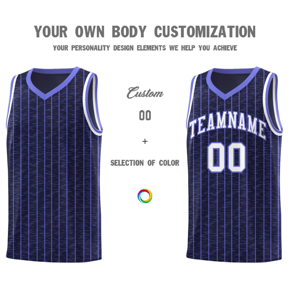 Custom Navy Custom Gray Pinstripe Retro Sets Uniform Basketball Jersey