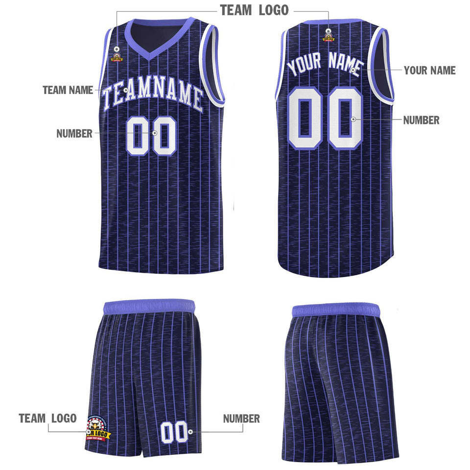Custom Navy Custom Gray Pinstripe Retro Sets Uniform Basketball Jersey