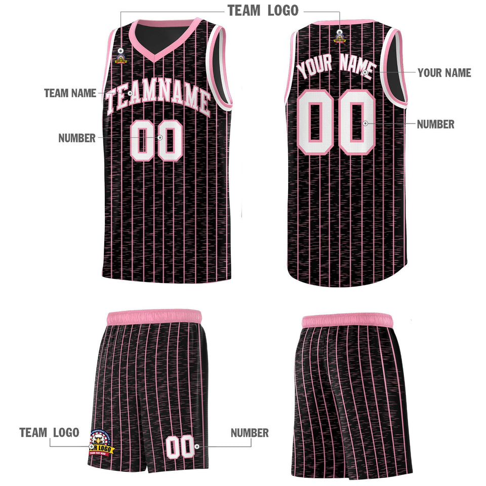 Custom Black Custom Gray Pinstripe Retro Sets Uniform Basketball Jersey