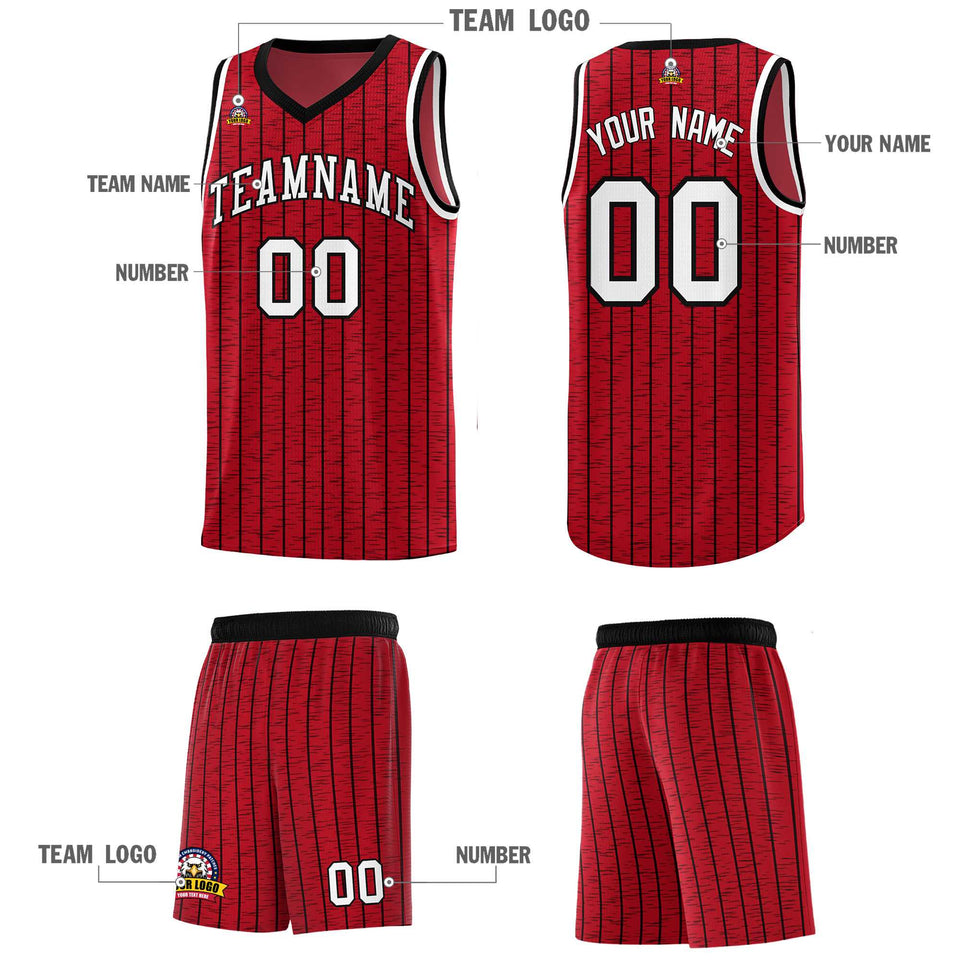 Custom Red Custom Gray Pinstripe Retro Sets Uniform Basketball Jersey