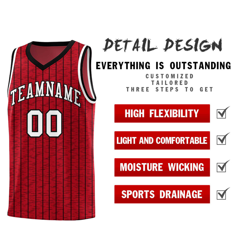 Custom Red Custom Gray Pinstripe Retro Sets Uniform Basketball Jersey