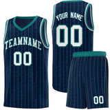 Custom Navy Custom Gray Pinstripe Retro Sets Uniform Basketball Jersey