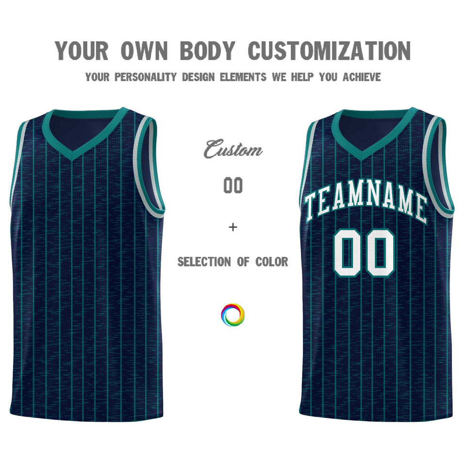 Custom Navy Custom Gray Pinstripe Retro Sets Uniform Basketball Jersey