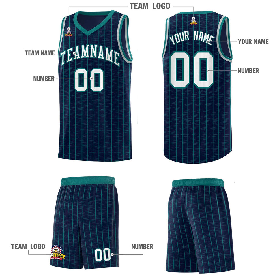 Custom Navy Custom Gray Pinstripe Retro Sets Uniform Basketball Jersey