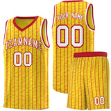 Custom Gold Custom Gray Pinstripe Retro Sets Uniform Basketball Jersey