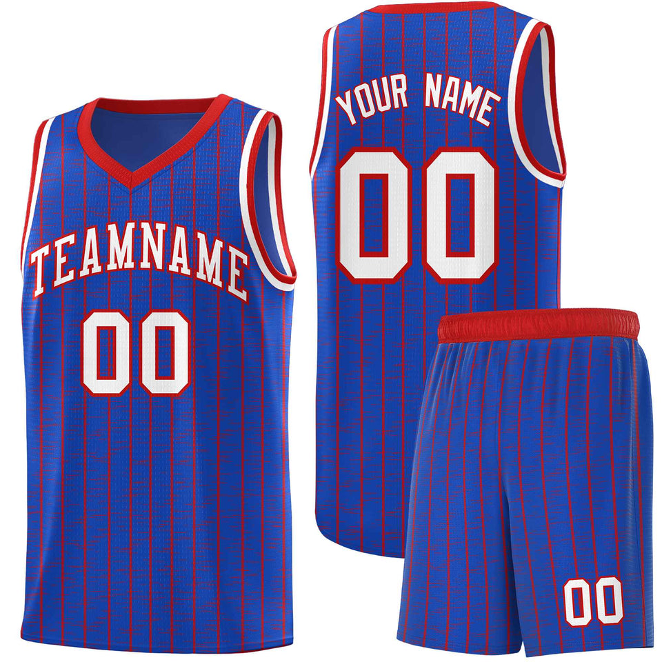 Custom Royal Blue Custom Gray Pinstripe Retro Sets Uniform Basketball Jersey