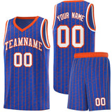Custom Royal Blue Custom Gray Pinstripe Retro Sets Uniform Basketball Jersey