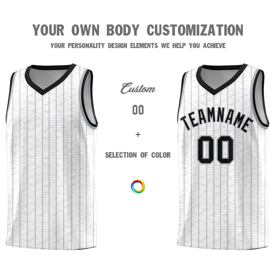 Custom White Custom Gray Pinstripe Retro Sets Uniform Basketball Jersey