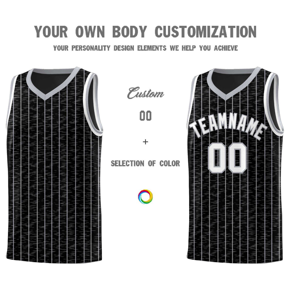 Custom Black Custom Gray Pinstripe Retro Sets Uniform Basketball Jersey