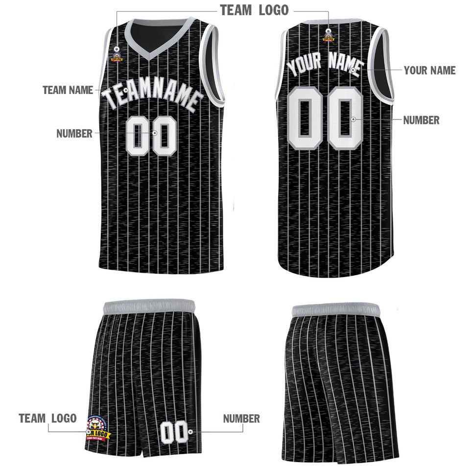 Custom Black Custom Gray Pinstripe Retro Sets Uniform Basketball Jersey
