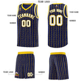 Custom Navy Custom Gray Pinstripe Retro Sets Uniform Basketball Jersey
