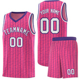 Custom Pink Custom Gray Pinstripe Retro Sets Uniform Basketball Jersey