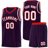 Custom Navy Custom Gray Pinstripe Retro Sets Uniform Basketball Jersey
