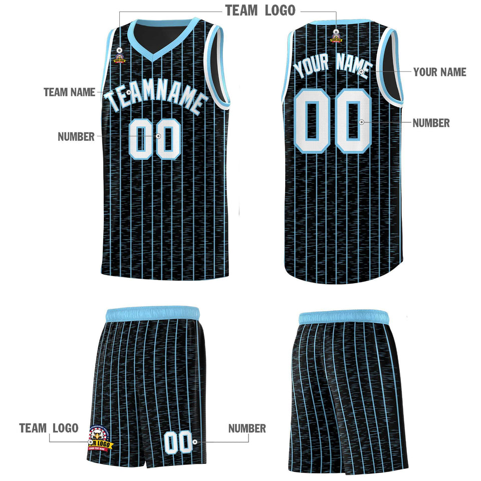 Custom Black Custom Gray Pinstripe Retro Sets Uniform Basketball Jersey