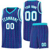 Custom Royal Custom Gray Pinstripe Retro Sets Uniform Basketball Jersey