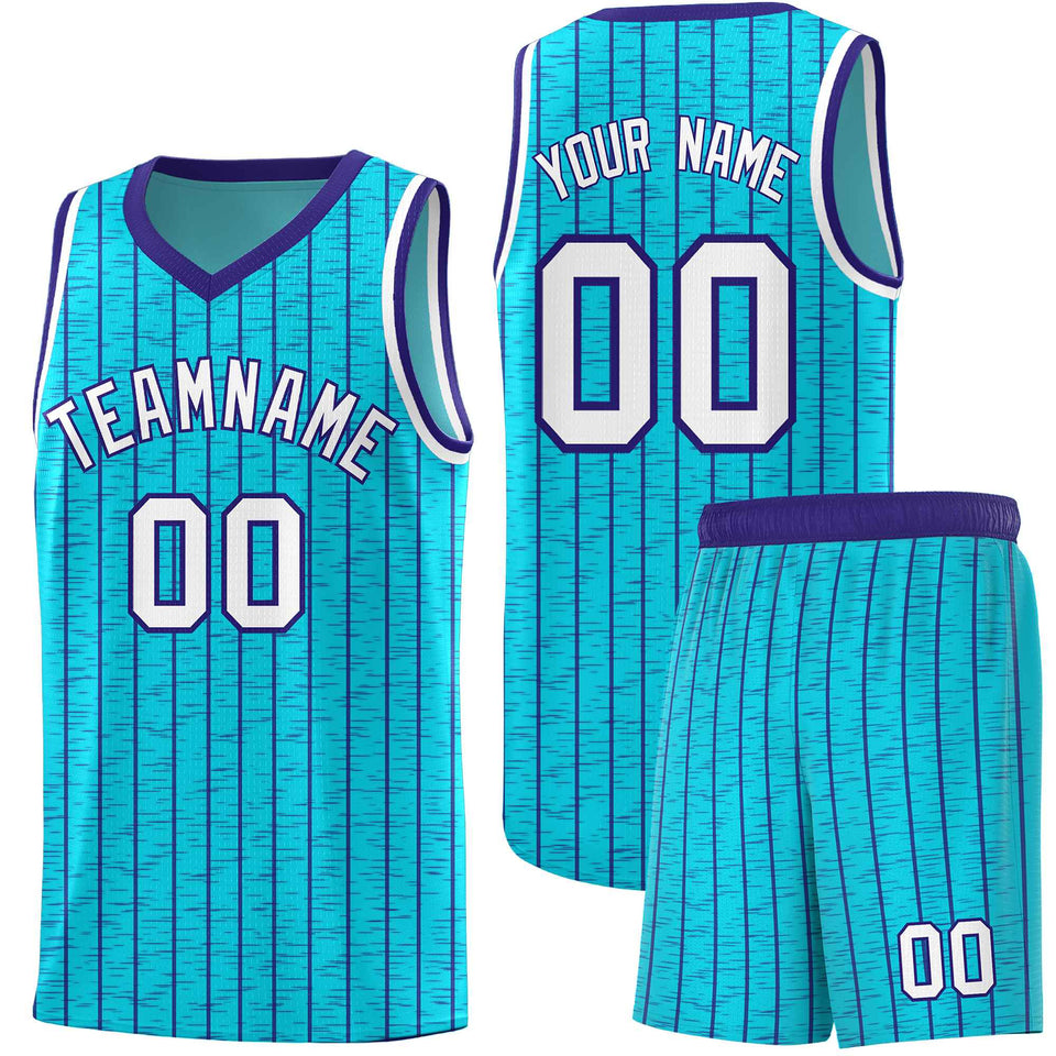 Custom Sky Blue Custom Gray Pinstripe Retro Sets Uniform Basketball Jersey